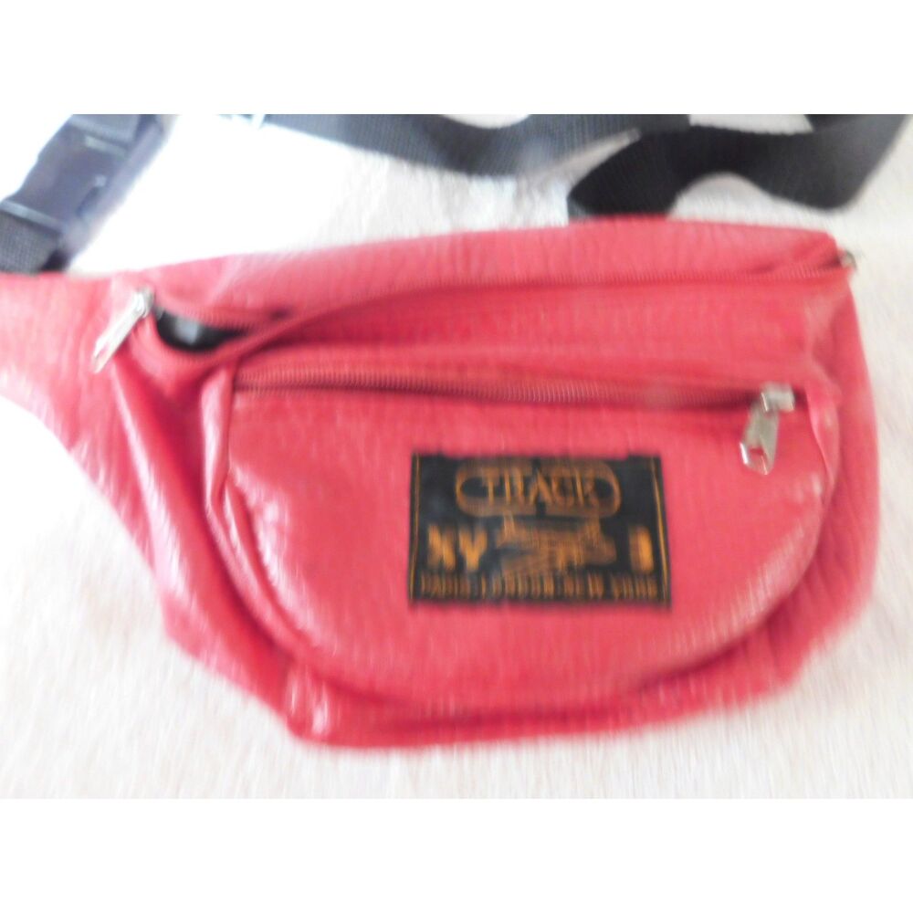 Vintage Fanny Pack Track XY 3 Paris London NY 3 ZIP Pockets RED Soft with Strap